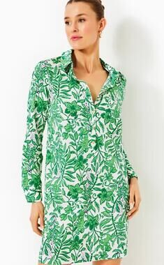 Lilly Pulitzer Kindra Dress in Fiddle Leaf Green Lil Escape Plan Size Small